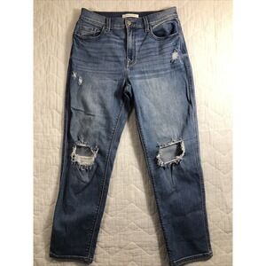 Eunina Jeans Women's Size 7 Denim Blue Rocky High Rise Boyfriend Distressed